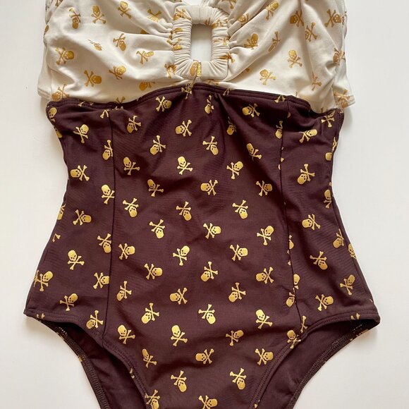 Brown, White and Gold  Swim Suit - Picture 3 of 9